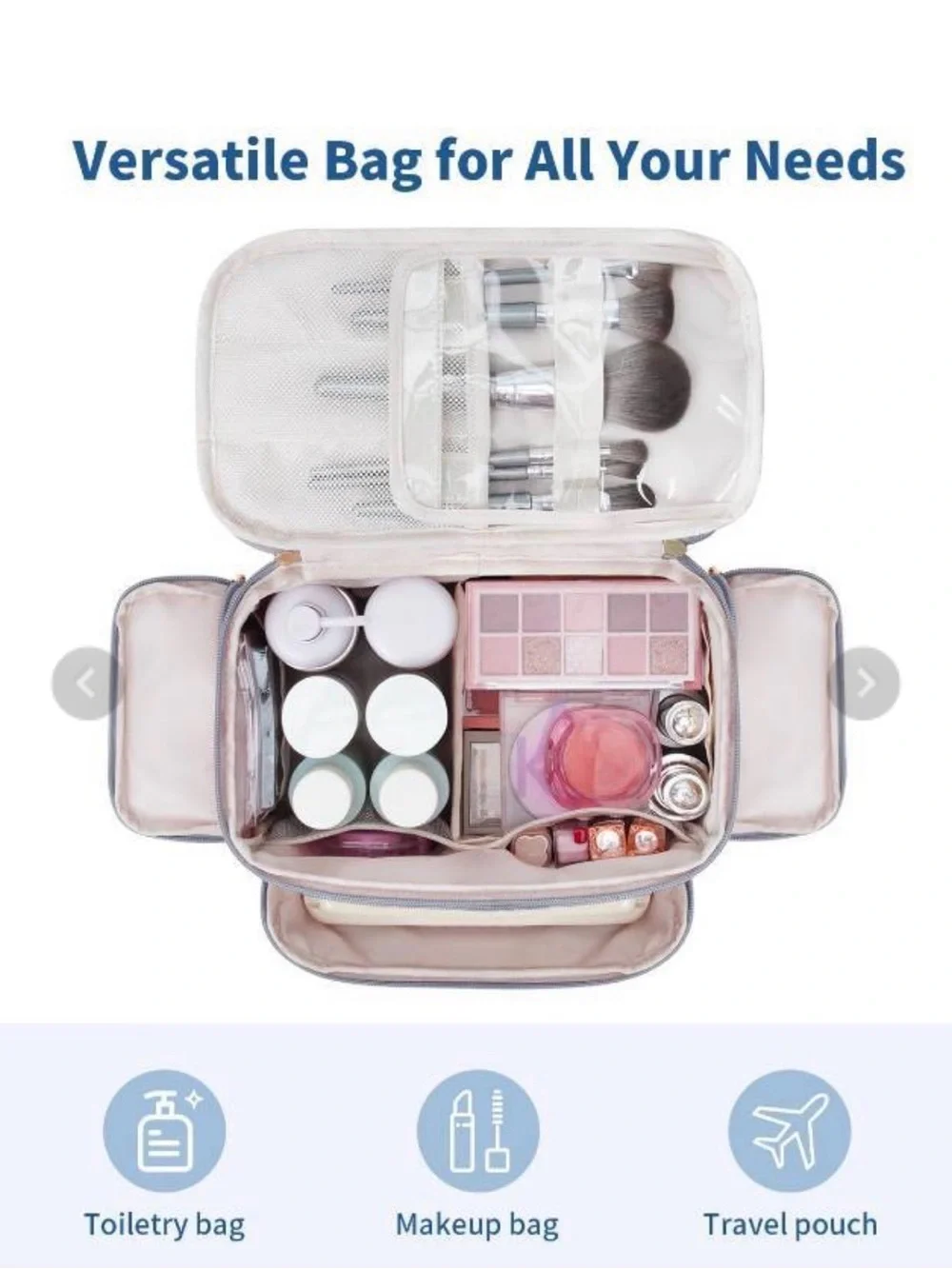 WANDF Travel Toiletry Bag for Women, Wide-open Large Makeup Bag with Handle